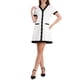thumbnail image 1 of Vestido de trabajo elegante de mujer INSPIRE CHIC con contraste de color, escote en V, manga corta, corte A, color blanco, 1 of 5