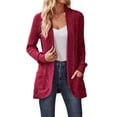 thumbnail image 2 of Women'S Long Cardigan, Autumn and Winter Long Sleeve Front Open Sweater with Pockets Wine Red XXL, 2 of 9