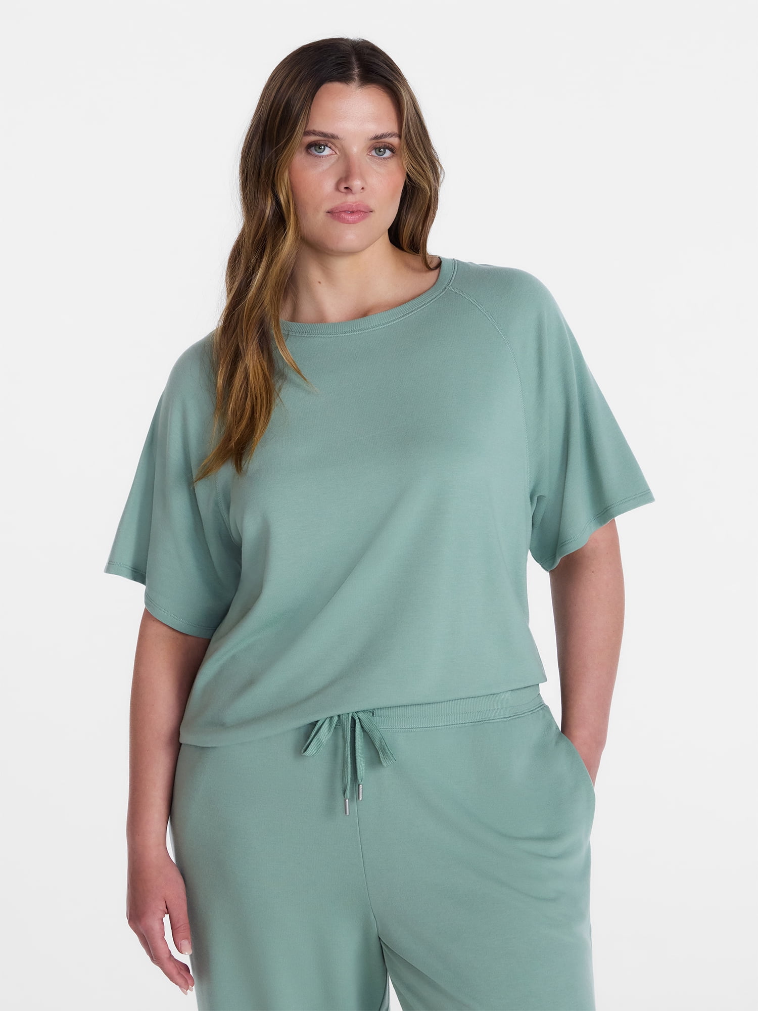 Joyspun Women's French Terry Knit Sleep Top with Short Sleeves, Sizes XS-3X