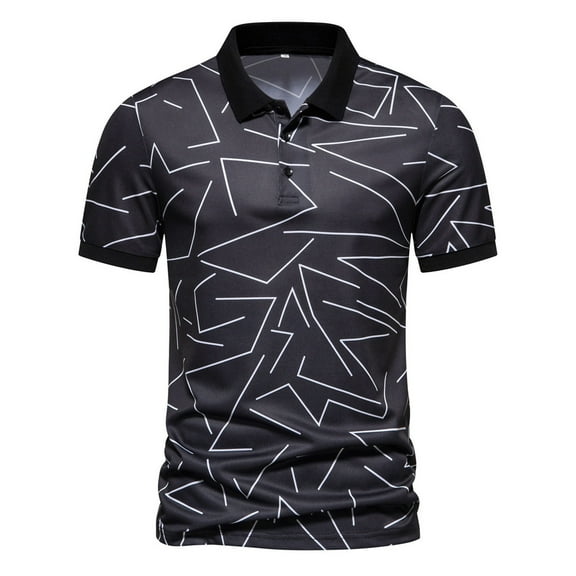 Sngxgn Men's Short Sleeve Cotton Polo Shirt in Classic Fit(Black,L)