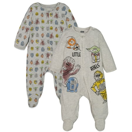 

Star Wars Yoda R2-D2 Chewbacca Infant Baby Boys 2 Pack Zip Up Sleep N Plays Newborn to Infant
