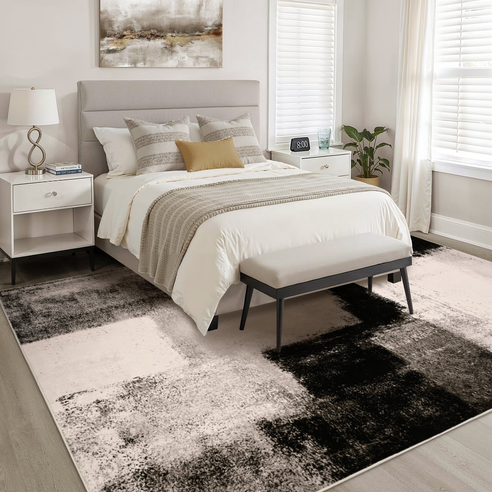 Bleum Cade 5x7 Abstract Area Rugs for Living Room, Modern Washable Rugs Non Slip Dining Room Rug, Soft Low Pile Bedroom Rug, Stain Resistant Indoor Rugs Carpet,Brown
