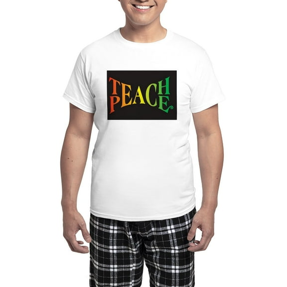 CafePress - Teach Peace Men's Light Pajamas - Men's Light Loose Fit Cotton Pajama Set