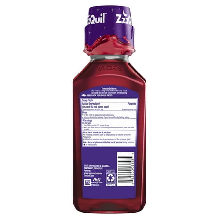 Vicks ZzzQuil Nighttime Sleep Aid Liquid, Diphenhydramine HCI 50mg, Vanilla Cherry, 12 Fl oz
