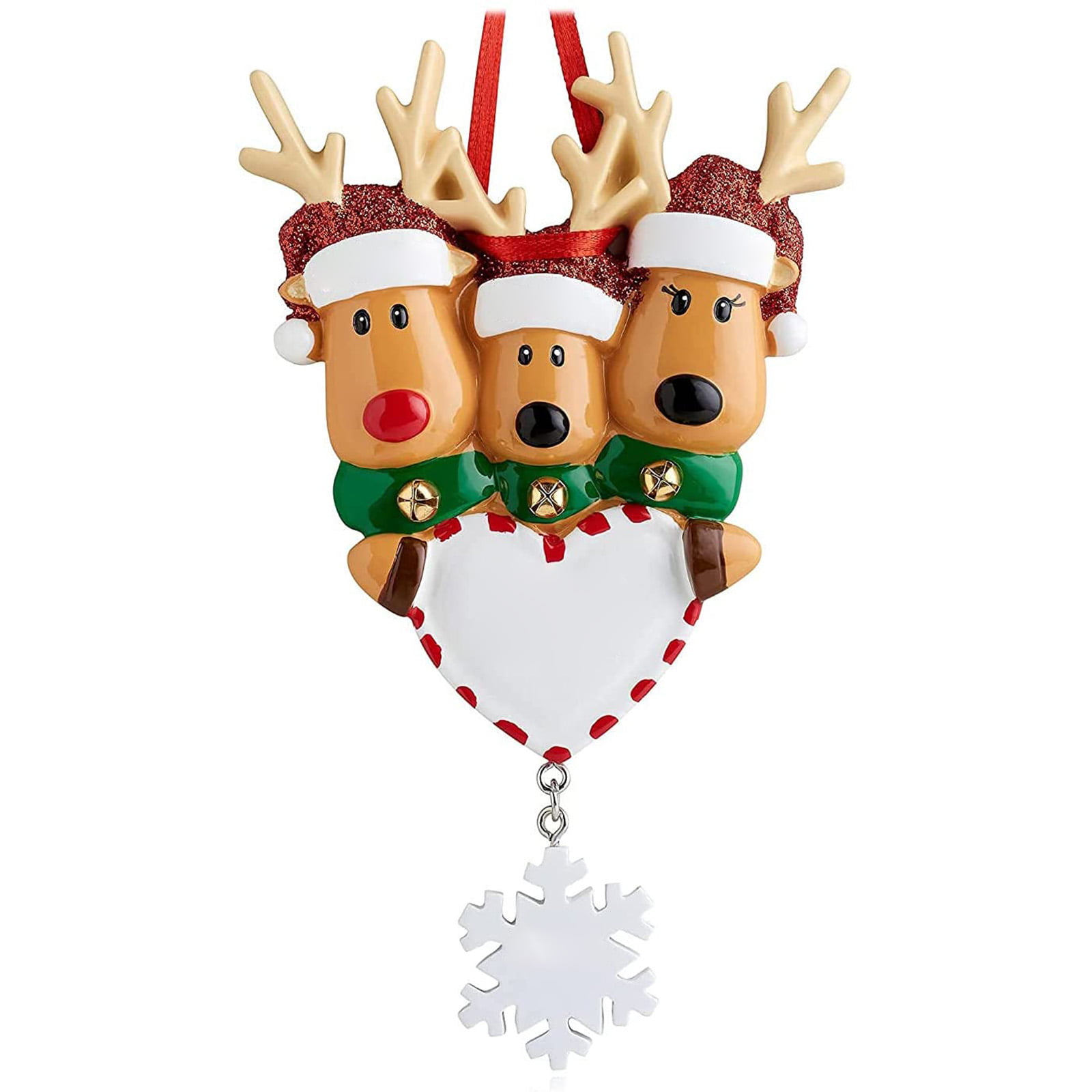 Personalized Reindeer Family of 3 Christmas Ornament 