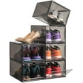 thumbnail image 1 of Clear Stackable Shoe Storage Boxes: 6 Pack Balck Large Sturdy Plastic Shoe Organizer Containers for Closet, Drop Front Shoe Bins for Display Sneakers, Fit Shoe Size Up to US Men 12, 1 of 12