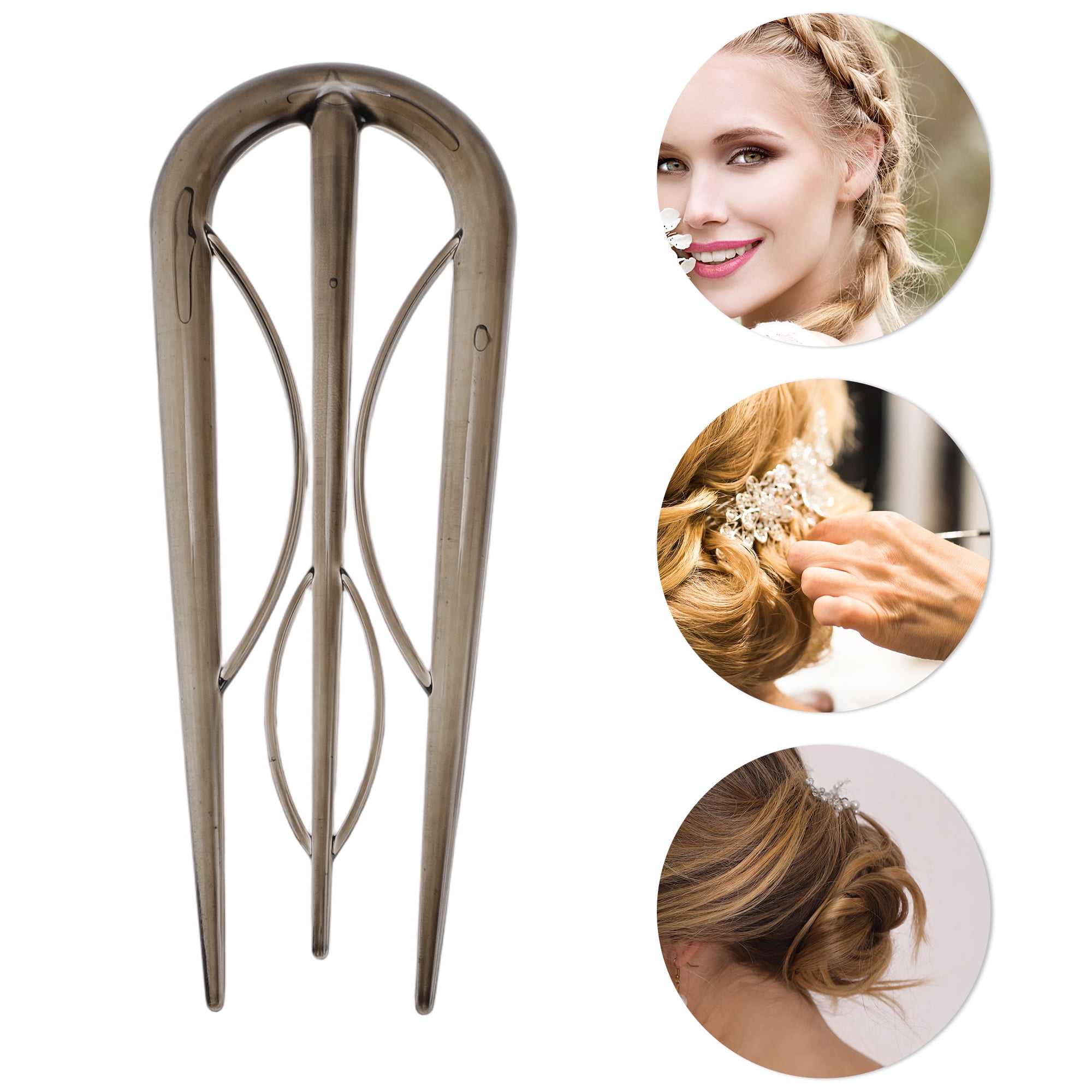 Unique Bargains U-shaped Hair Pin 3.94"x1.50" 1 Pc Transparent Dark Gray
