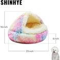 thumbnail image 2 of Cat Bed Round Plush Fluffy Hooded Cat Bed Cave, Cozy for Indoor Cats or Small Dog beds, Soothing Pet Beds Doughnut Calm Anti-nxiety Dog Bed - Waterproof Bottom Washable (23×23inch, Multicolor), 2 of 12