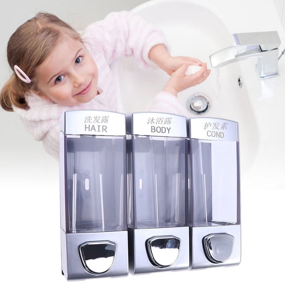 Dispensador de jabón de ducha de 3 compartimentos para montaje en pared, dispensador de jabón líquido para baño, 3 en 1, dispensador de champú y acondicionador, gel de ducha, contenedor gris para gel