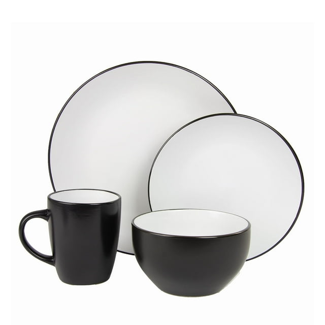 10 Strawberry Street Two Tone coupe Dinnerware Set, 16 pc, BlackWhite
