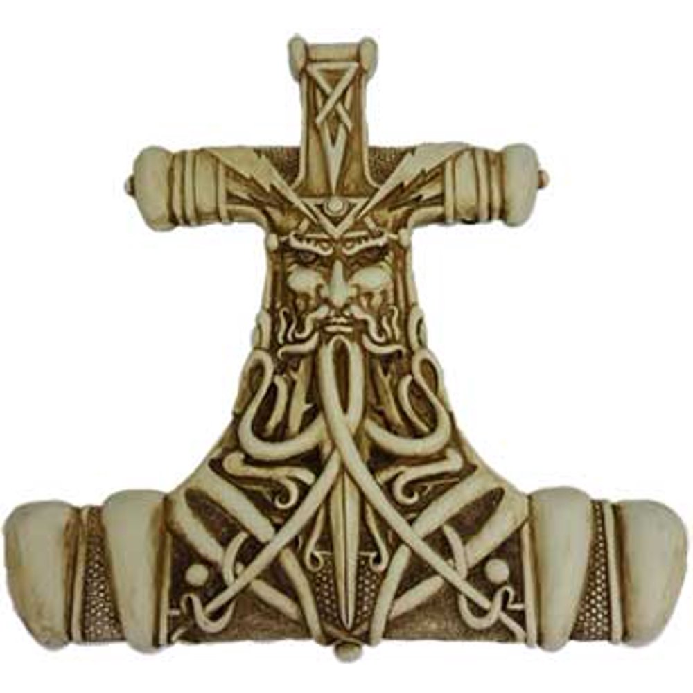 Norse Statue Thor's Hammer Wall Plaque in Antique white Bone Highly