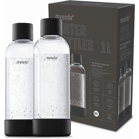 Mysoda Water Bottle Black 1L 2-pack US