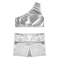 thumbnail image 4 of Moggemol Kids Girls Dance Outfits Shiny Metallic Crop Top with Boy Shorts Set Jazz Street Dance Silver 130, 4 of 7