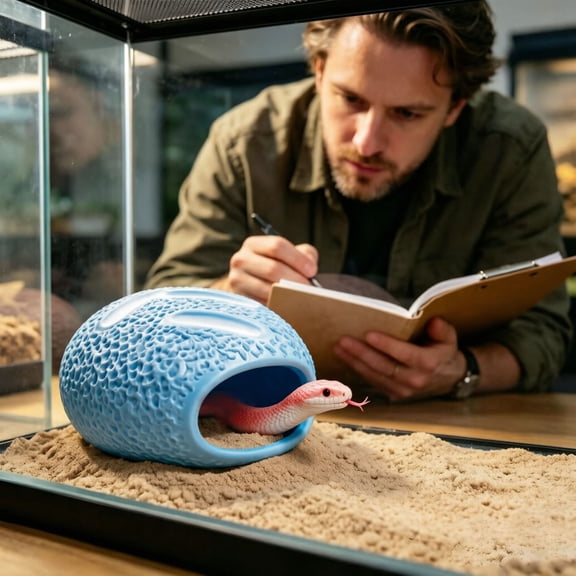 Bread Shaped Ceramic Reptile Hideout, Embossed Textured Terrarium Shelter, Cool Resting Cave for Leopard Geckos, Small Snakes & Arachnids (Blue)