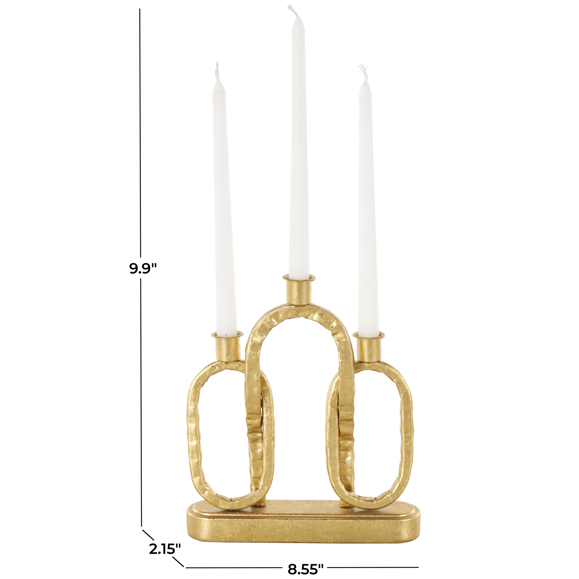 DecMode 3 Candle Gold Metal Interlocked Chains Candle Holder with Rectangle Base