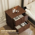 thumbnail image 4 of CBJCBJ 21" Mid-Century Nightstands Set of 2, Featuring Two Storage Drawers with Metal Handles, Brown, 4 of 9