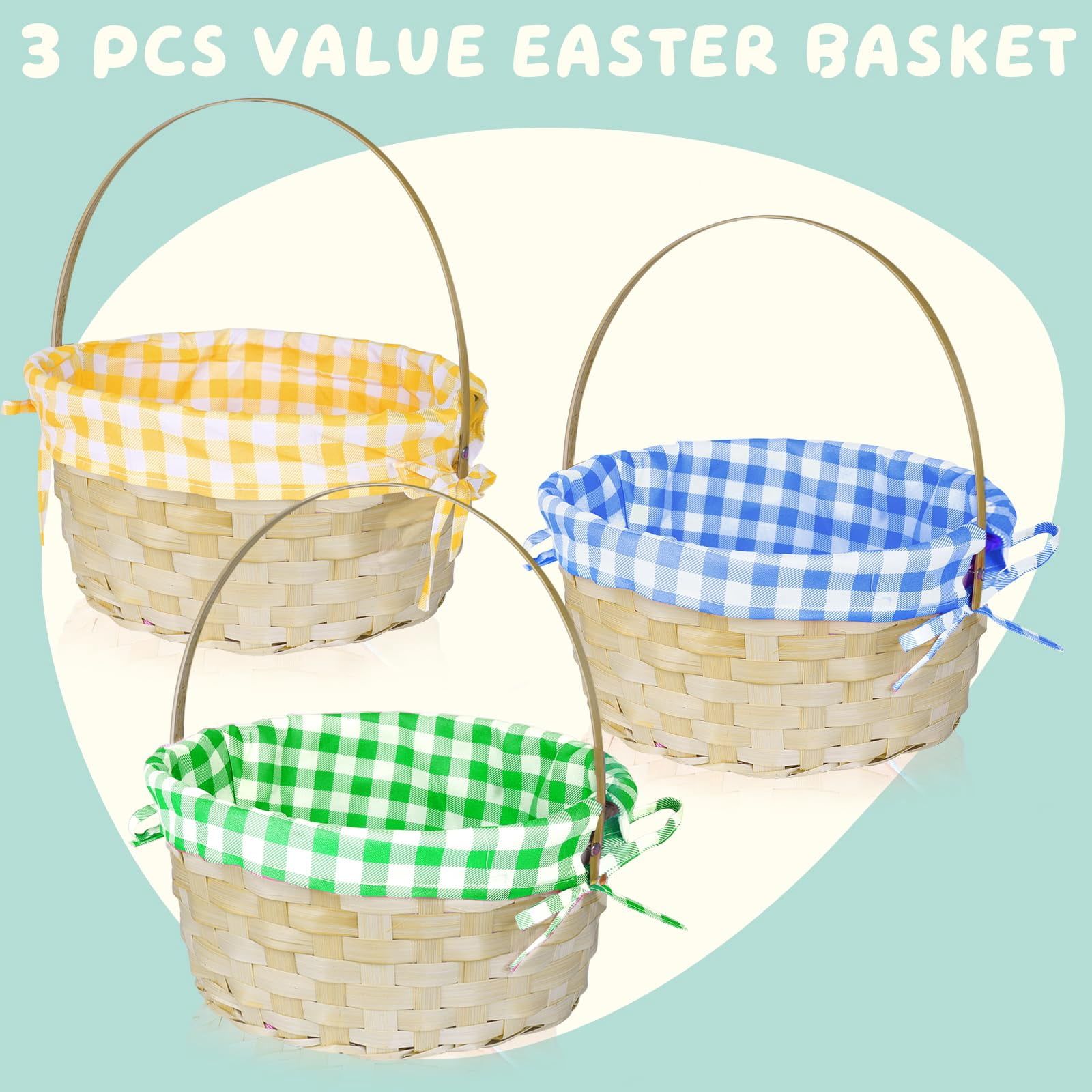 3 Easter Baskets With Plaid Lining And Handle Bunny Gifts For Egg Hunt  Party Filling Favors Spring Outdoor Activity Prizes