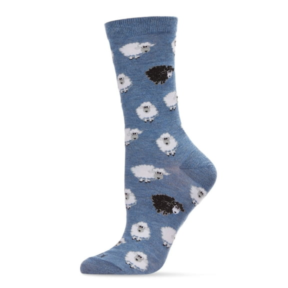 MeMoi Bah Bah Black & White Sheep Bamboo Blend Crew Sock - Mens - Male