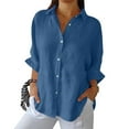 thumbnail image 2 of Fshiont Linen Button Down Shirt Women Collared Plus Size 3/4 Sleeve Tunic Top Trendy Dressy Business Casual Work Blouse Lightweight Vacation Petite Loose Gauze Tee Royal Blue 3XL, 2 of 6