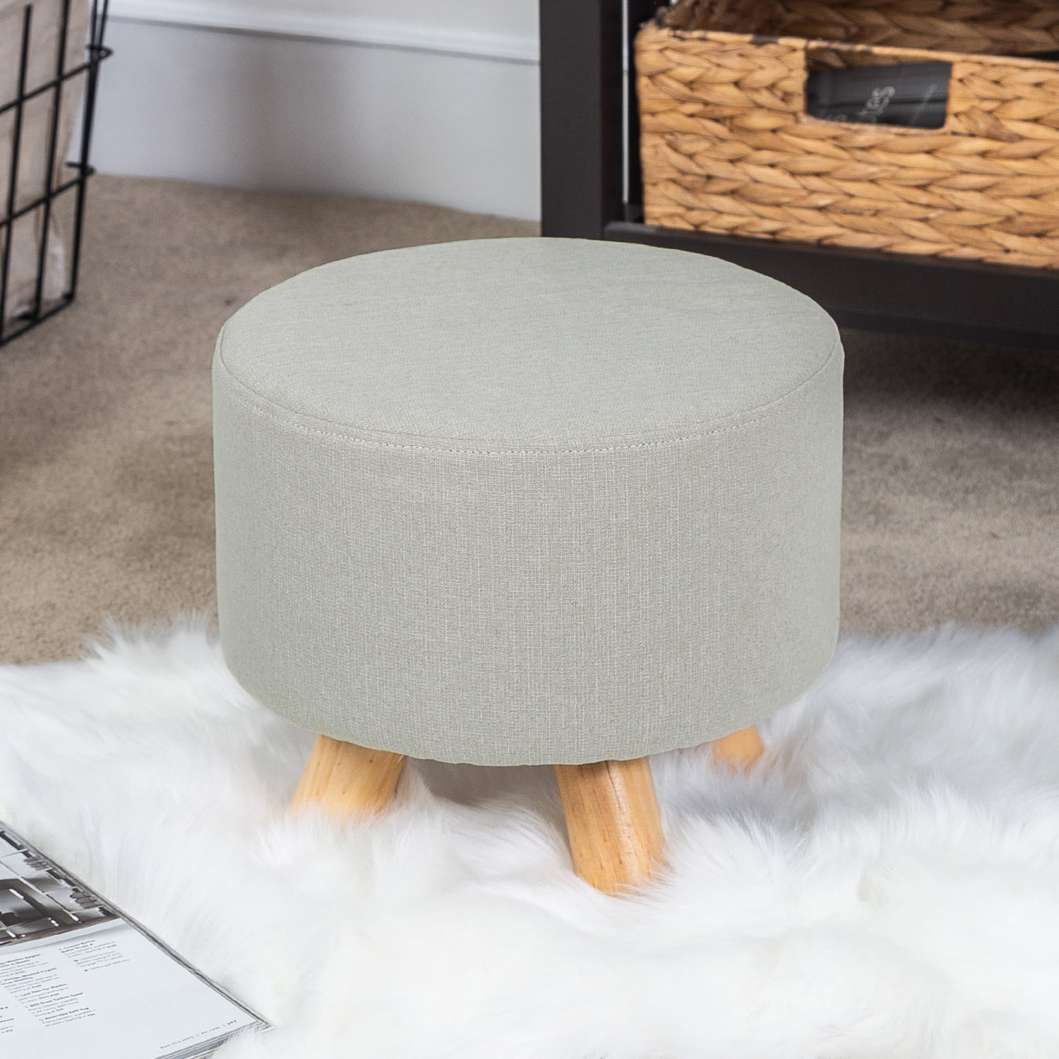 Household Solid Wood Fabric Linen Foot Stool Small Round Stool Low
