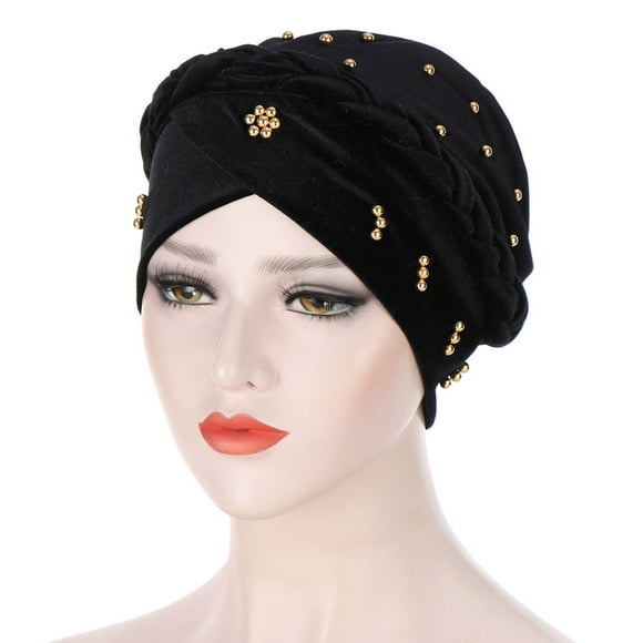 Bunenne Turbans for Women Chemo Caps for Women Hair Wrap for Sleep Cap Solid Ruffle Beading Wrap Muslim Hat Cancer Women Hat Baseball Caps Head Scarf Hair Coverings for Women Black One Size