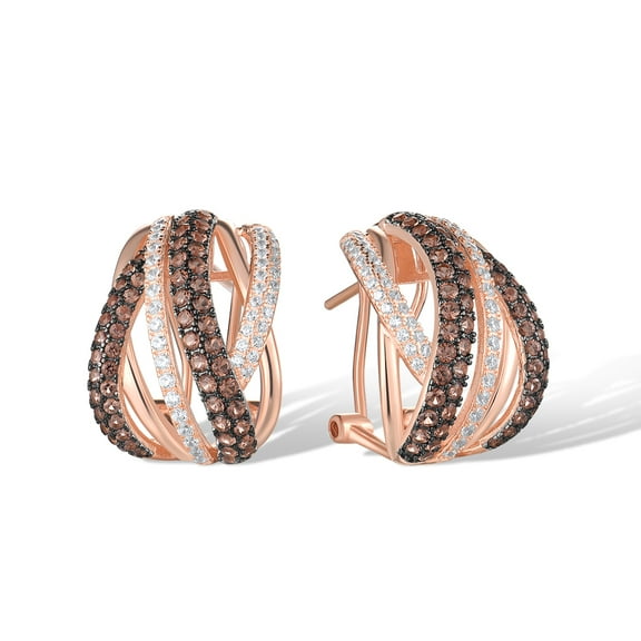 Santuzza 925 Sterling Silver Twisted Earrings Nano Brown Spinel Cubic Zirconia Omega Back Earrings for Women