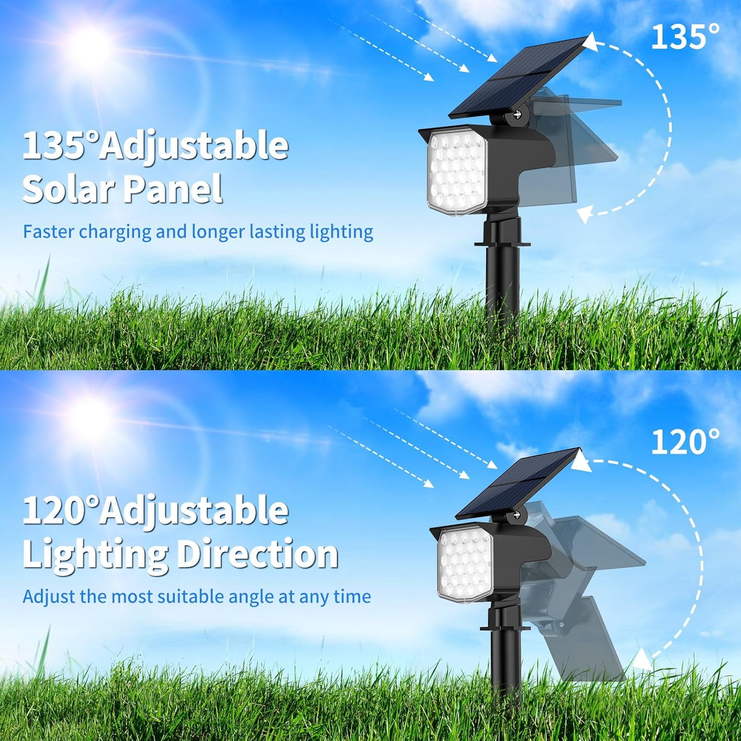 Solar Lights RGB Outdoor, 10 pack 27 LEDs, 9 Modes RGB, Waterproof Adjustable,Christmas Color Changing Landscape Solar Spotlights for Yard, Garden