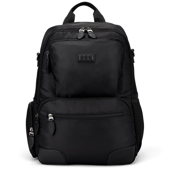 Elle Voyage 20L Twill Polyester and Vegan Leather Travel Backpack with Trolley Holder, Black