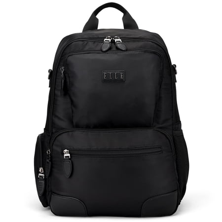 Elle Voyage 20L Twill Polyester and Vegan Leather Travel Backpack with Trolley Holder, Black