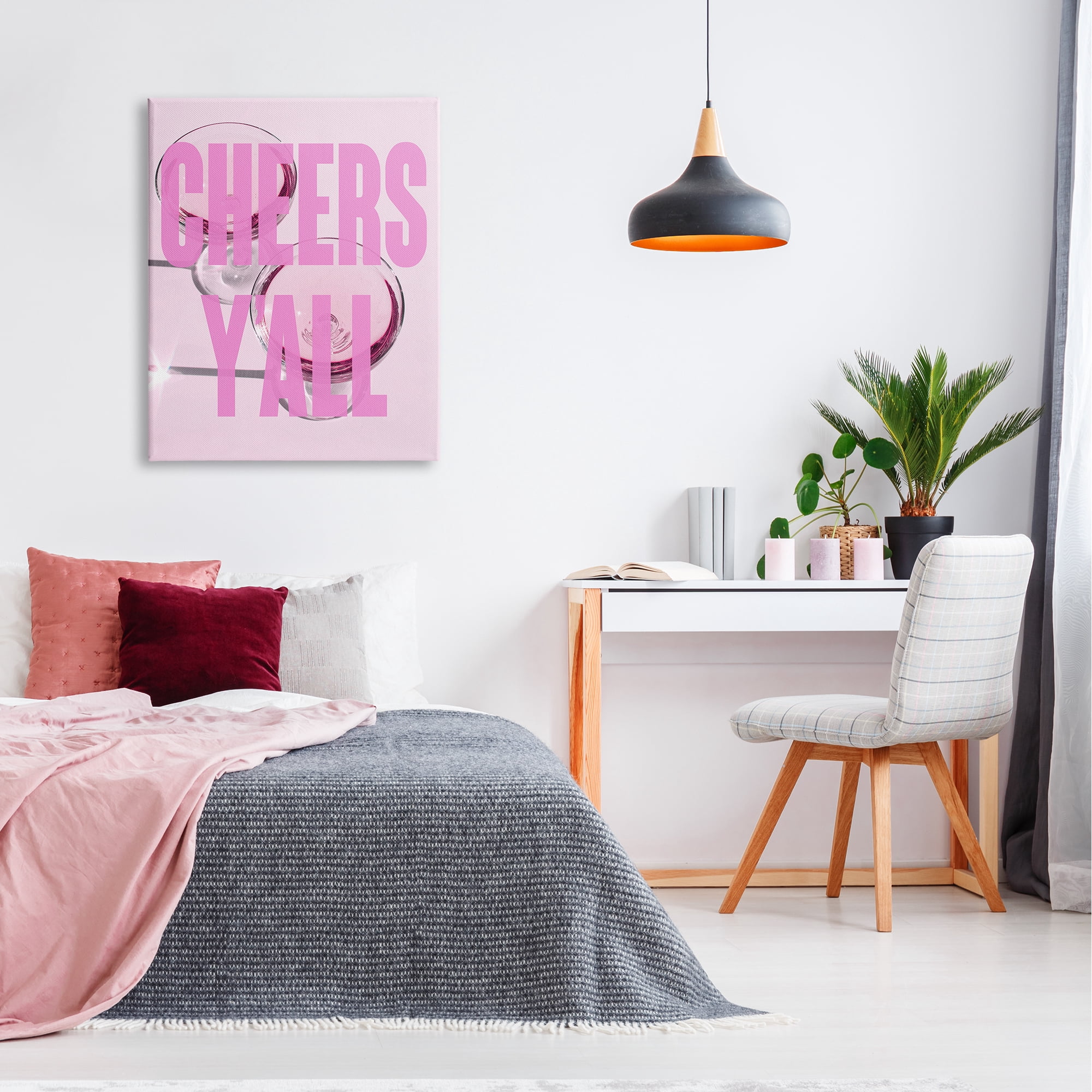 Stupell Industries Pink Cheers Y'all Phrase Food & Beverage Painting Gallery Wrapped Canvas Art Print Wall Art, 30 x 40