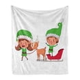 thumbnail image 1 of Elf Soft Flannel Fleece Throw Blanket, Elves and Reindeer on Sleigh Christmas Characters, Cozy Plush for Indoor and Outdoor Use, 60" x 80", White Multicolor, by Ambesonne, 1 of 5