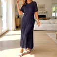 thumbnail image 4 of XIAOCHA Women's Open Knit Cover-Up Dress Crew Neck Short-Sleeve Summer Beach Maxi Dress, 4 of 6