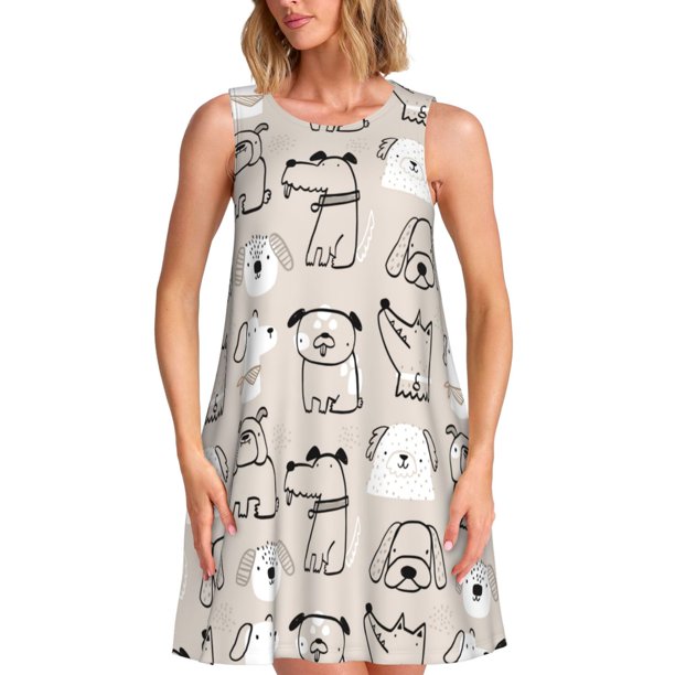 Disketp Puppy para Vestido sin Mangas para Mujeres, Vestidos de Verano para Mujeres, Casual y Holgado para la Playa