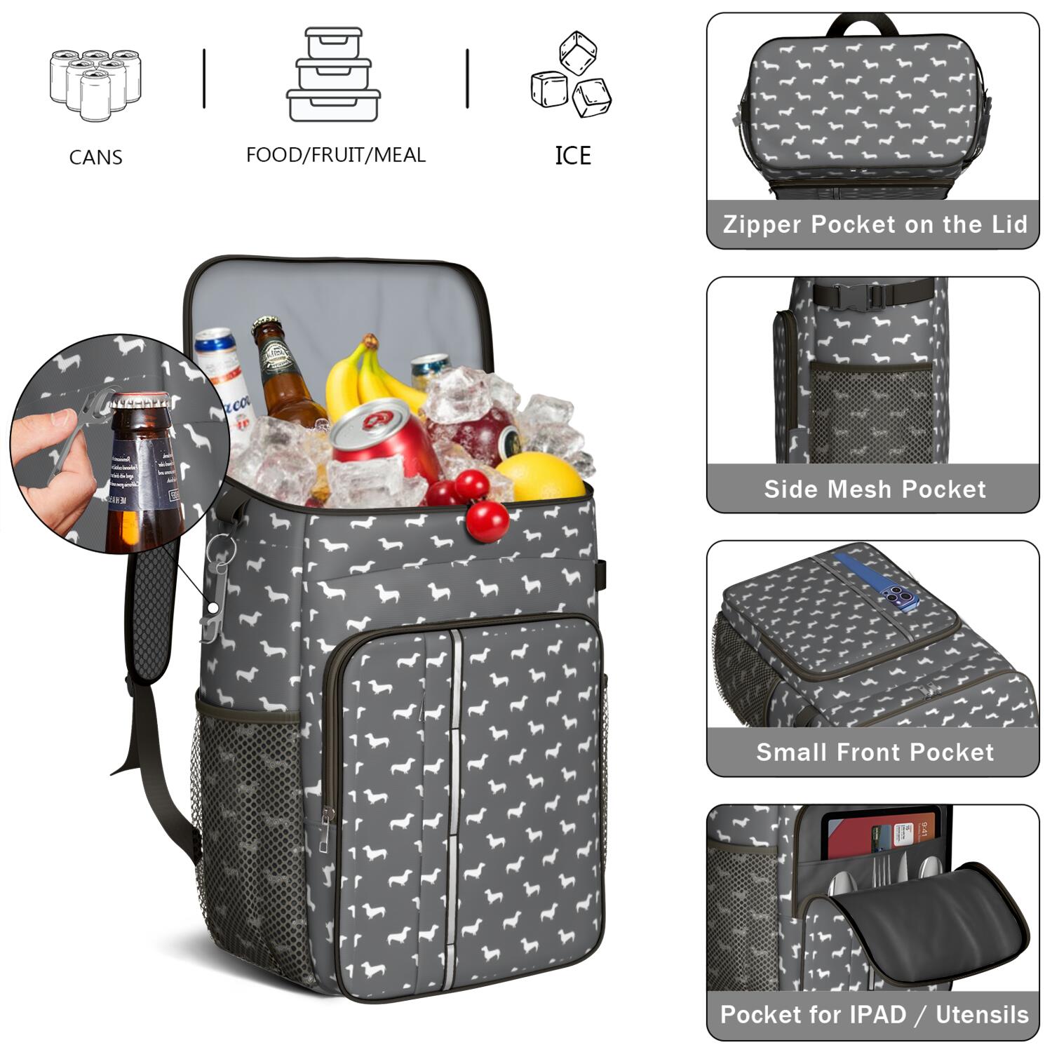 Travel Cooler Bag - Dachshund Camping Beer Cooler Backpack with Bottle Opener- Waterproof Insulated Picnic Backpacks - Cooler Bag for Beach