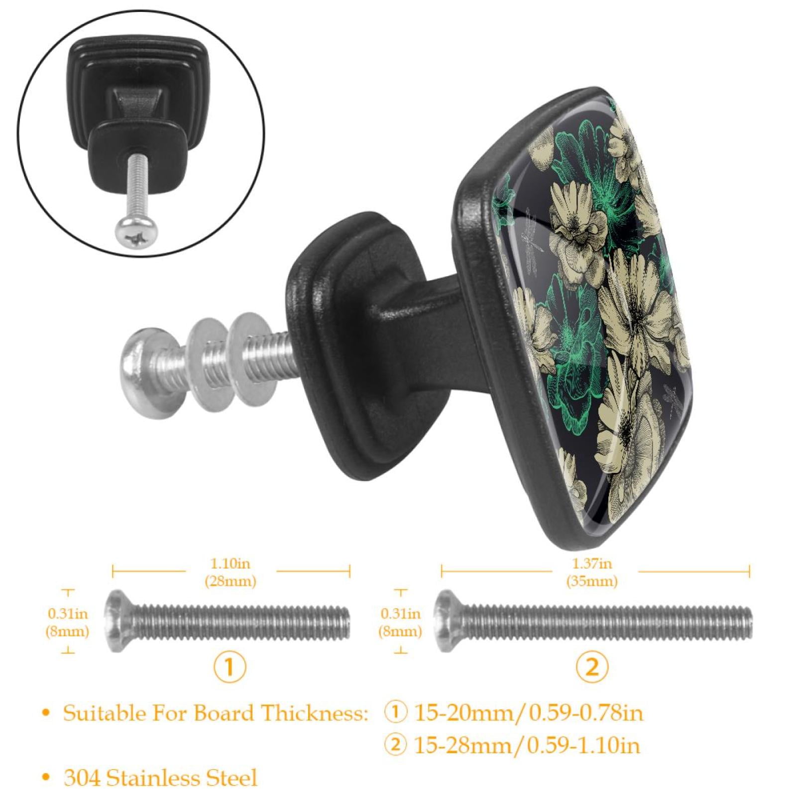 4 Pcs Cabinet Handle Drawer Pulls Roses Dragonflies Knobs with Screws Square Furniture Office Cabinet Knob Decoration