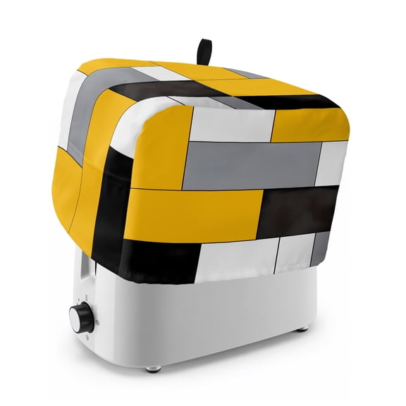 Yellow Grey Geometric Toaster Cover 2 Slice, Modern Black White Abstract Art Dustproof Bakeware Oven Protector with Top Hook, Waterproof Small Kitchen Appliance Toasters Dust Cover, 12"x7.5"x8"