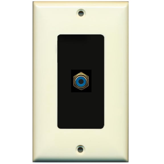 RiteAV - 1 RCA Blue for Subwoofer Audio Port Wall Plate Decorative - Light Almond/Black