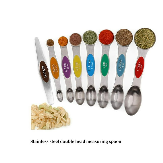 EGNMCR Condiment Squeeze Bottle Baking Tool Stainless Steel Double Measuring Spoon 8-Piece Seasoning Spoon Seasoning spoon