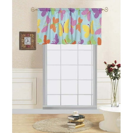 Turquoise Drapes Curtains 1-PC BUTTERFLY TURQUOISE Kids Straight Rod Pocket Window Curtain Valance 55