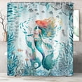 thumbnail image 3 of Mermaid Shower Curtain for Kids, Green Teal Beach Shower Curtain Set for Bathroom, Sea Ocean Fish Fabric Shower Curtain Restroom Bathtub Decor Accessories with Hooks 72X 72 inch, 3 of 6