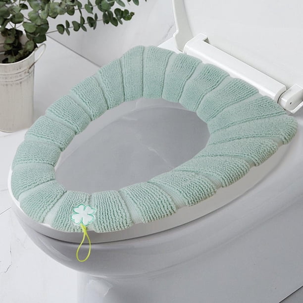 Juego de Fundas de Asiento de Inodoro Engrosadas Universales, Paquete de 2, Poliéster de Punto Suave, Lavable, Elástico para Inodoros Redondos y Rectangulares, Cálido en Invierno, Fácil de Instalar