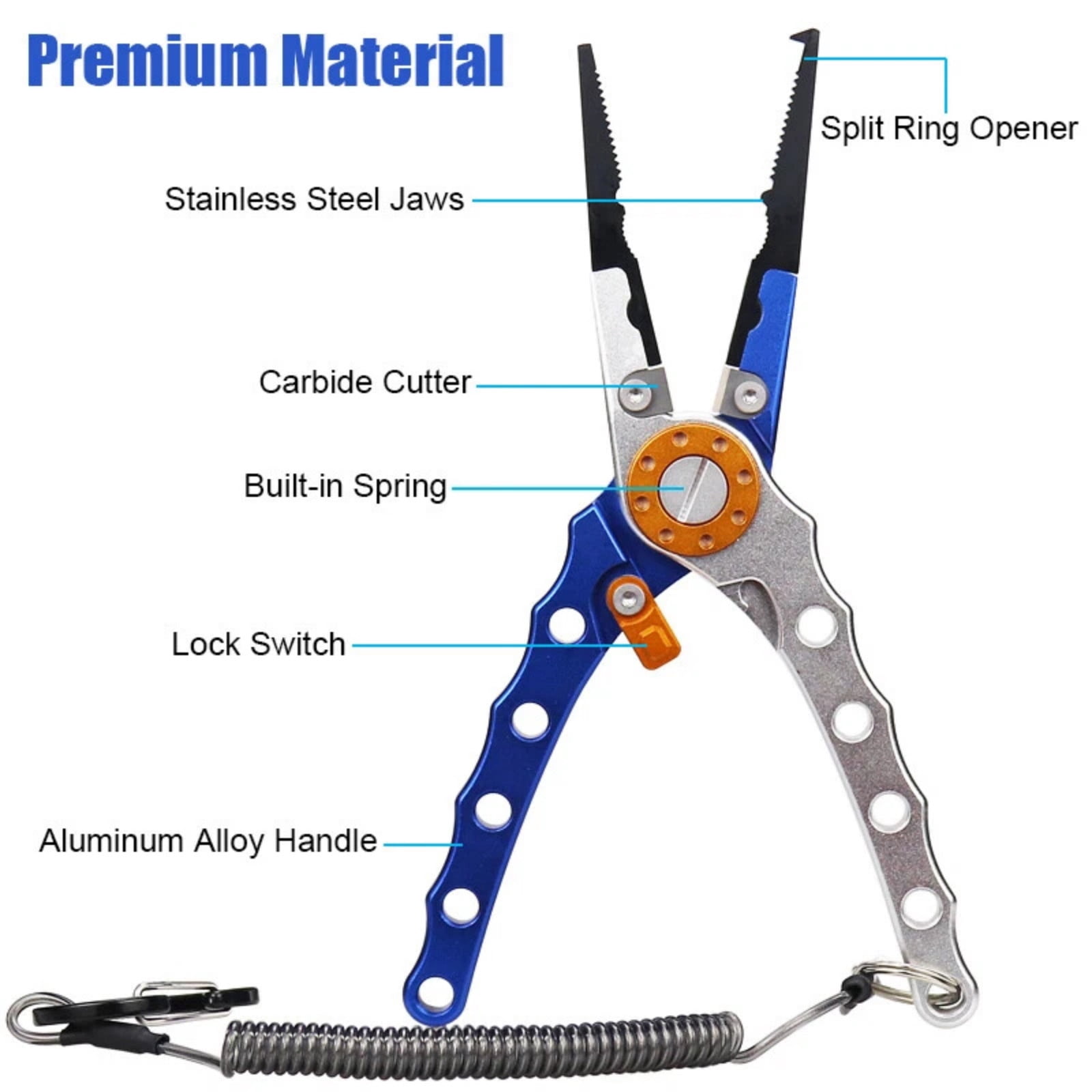 GUYUTING Super Braided Line Cutters Fishing Pliers Aluminum Stainless Steel Blue Silver 5.83in Split Ring Hook Opener for Fishing Gear