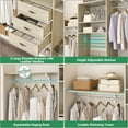 thumbnail image 7 of 96 inch Closet System with 3 Wooden Drawers, Closet Organizer System with Storage Shelves Cutable, Wall-mounted Closet System with 3 Adjustable Hanging Rods for Walk-in Closet, White Oak, 7 of 7