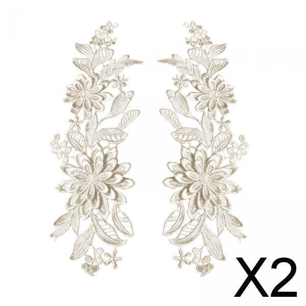 2x Apliques de Flores de Encaje, Adornos de Tela de Encaje para Coser, Apliques Bordados de Flores para Accesorios Nupciales, Suministro de Ropa, 2 Ud 2 piezas