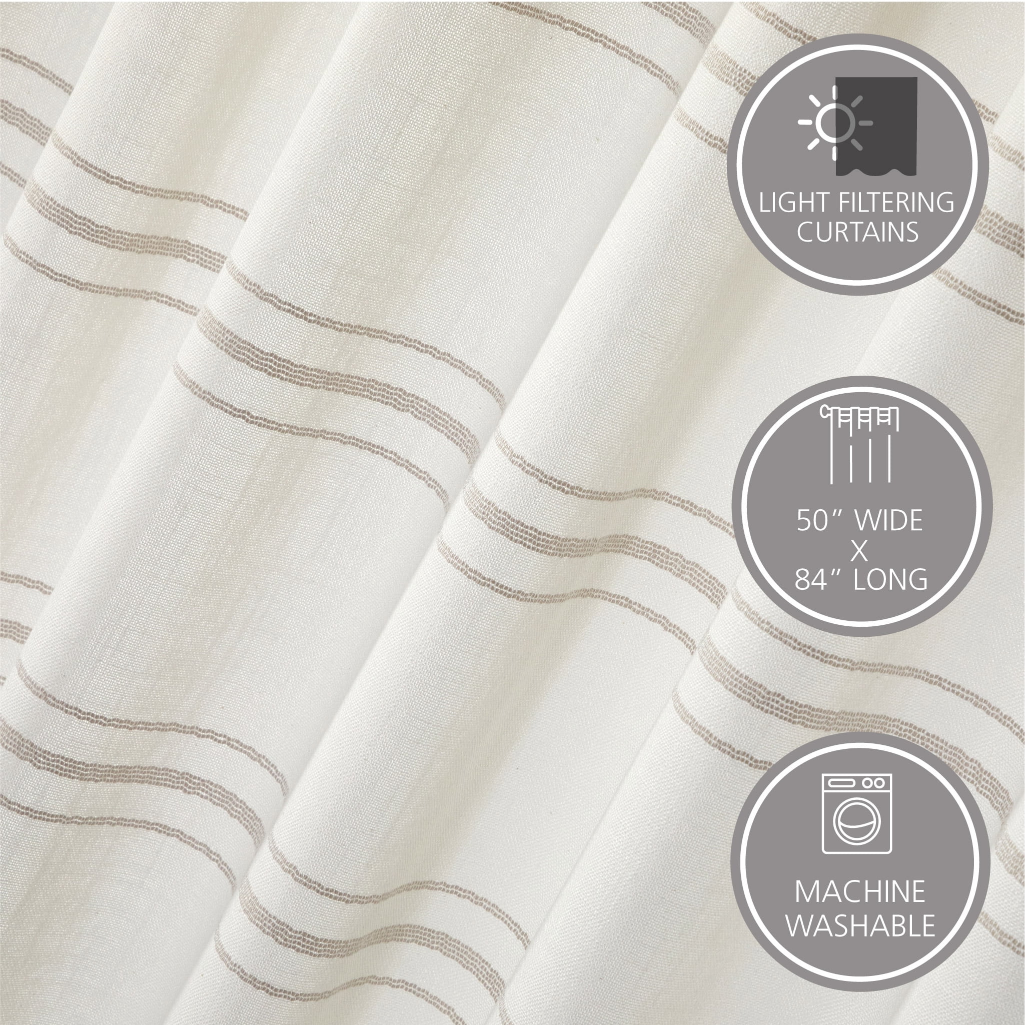 Better Homes & Gardens Polyester-Cotton Light Filtering Stripe Tassels Curtain Panel, 1-Piece, Beige, 50" W x 84" L
