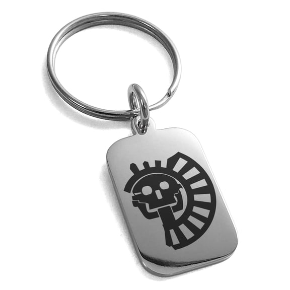 Stainless Steel Aztec Chief Tribe Rune Engraved Small Rectangle Dog Tag Charm Keychain Keyring