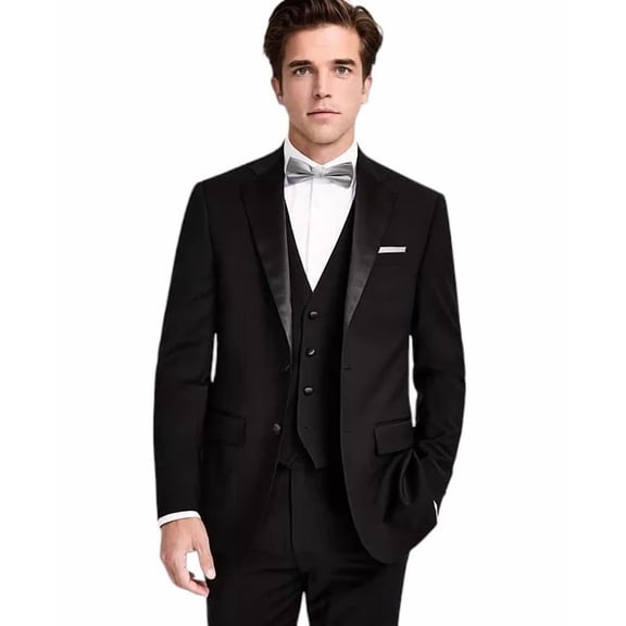 Calvin Klein Mens Slim fit Tuxedo Jacket Blazer 48 R Black Solid Stretch