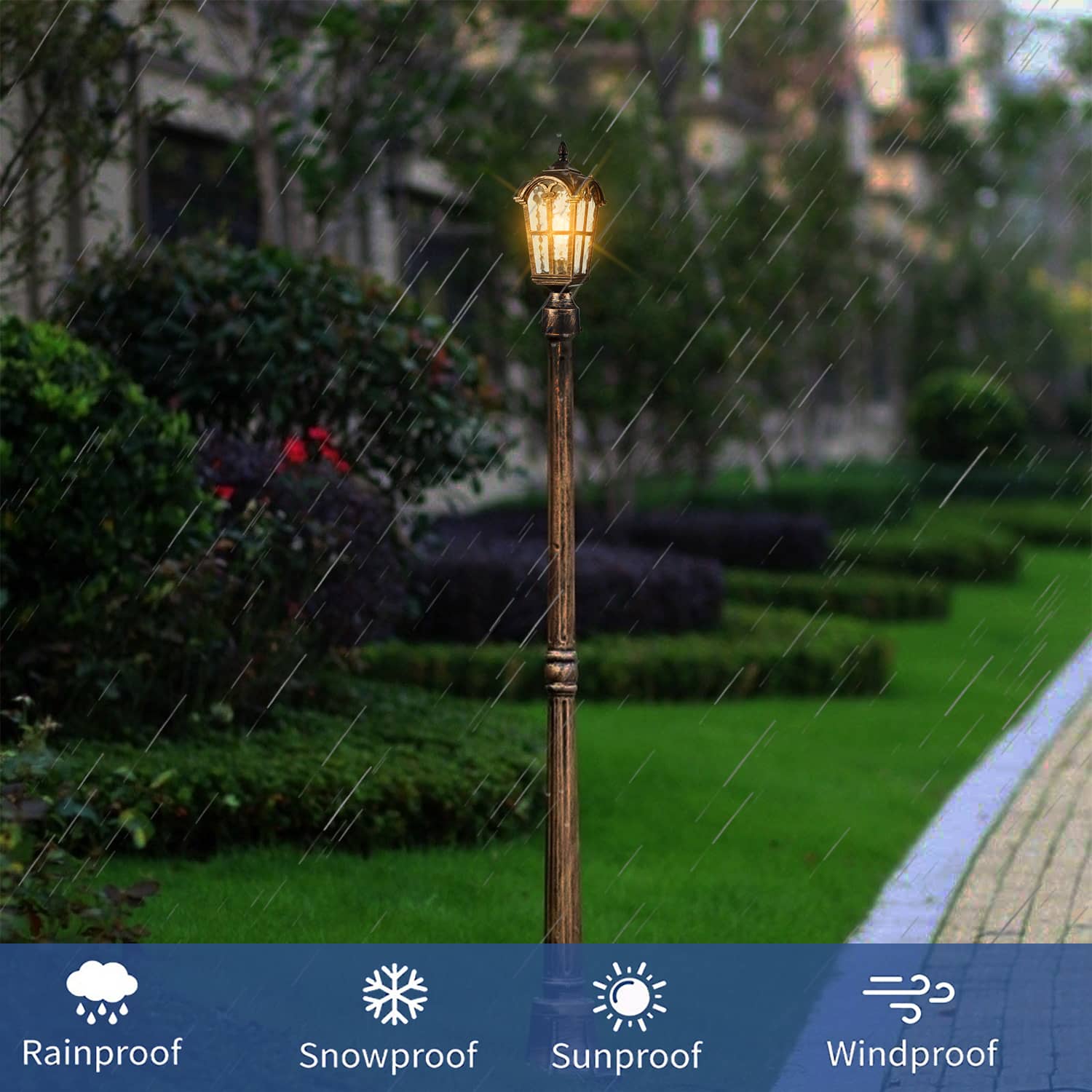 Claxy Bronze Outdoor Post Light Pole Lantern Lamp with Water Glass Shade