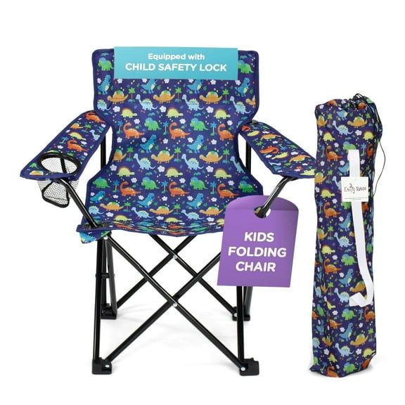 Emily Rose Foldable Kids Camp Chair with Cup Holder, Playful Dinosaur Print