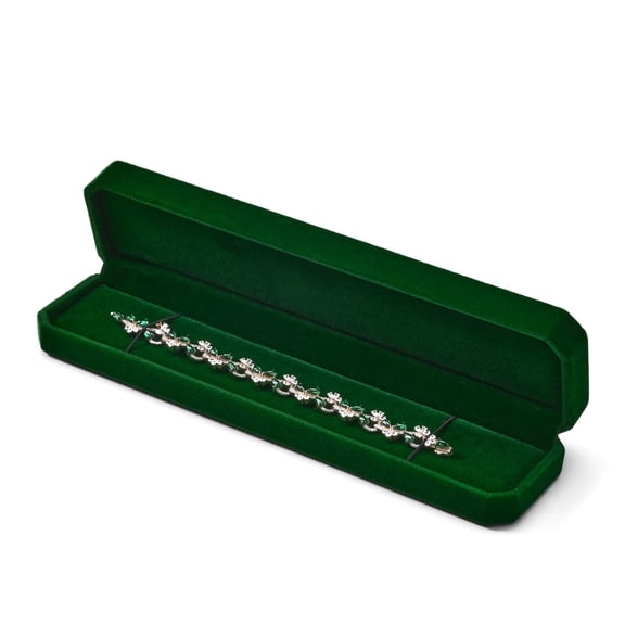 Oirlv Emerald Green Velvet Long Necklace Box - Vintage Jewelry Case for Pearl Strands, Tennis Necklaces & Bridal Gifts